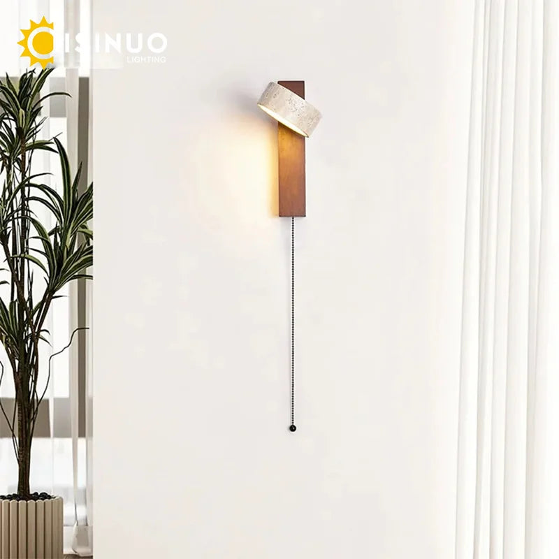 Travertine and Walnut Wall Sconce