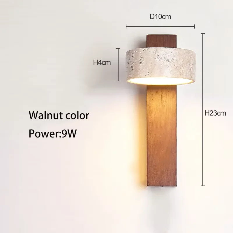 Travertine and Walnut Wall Sconce