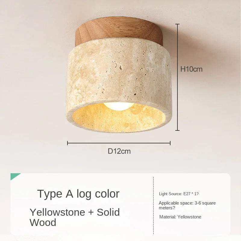 Stone and Wood Round Ceiling Light