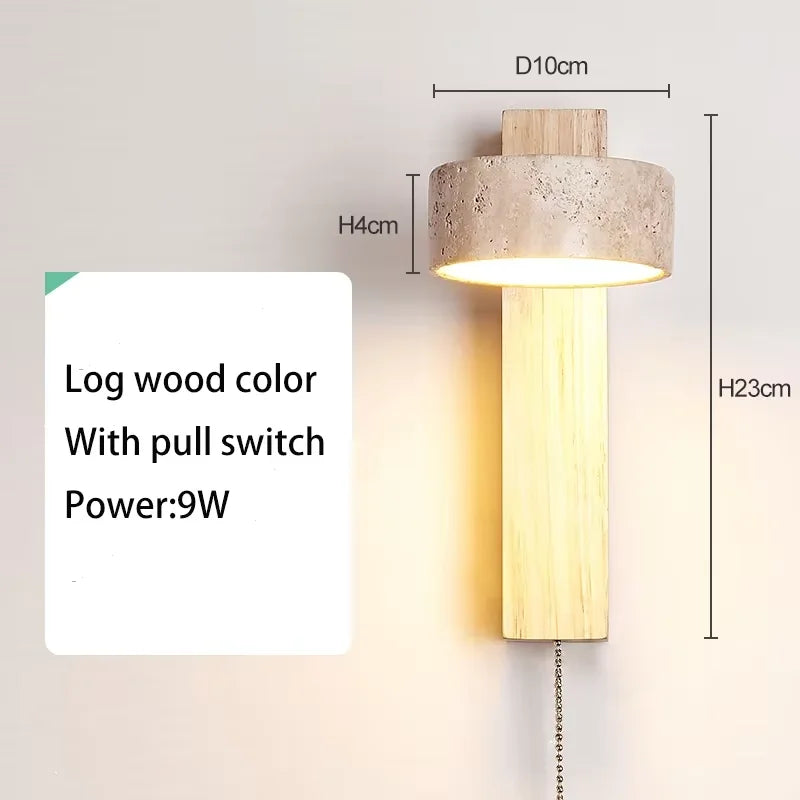 Travertine and Walnut Wall Sconce