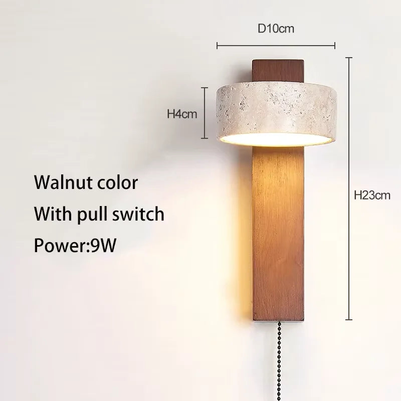 Travertine and Walnut Wall Sconce