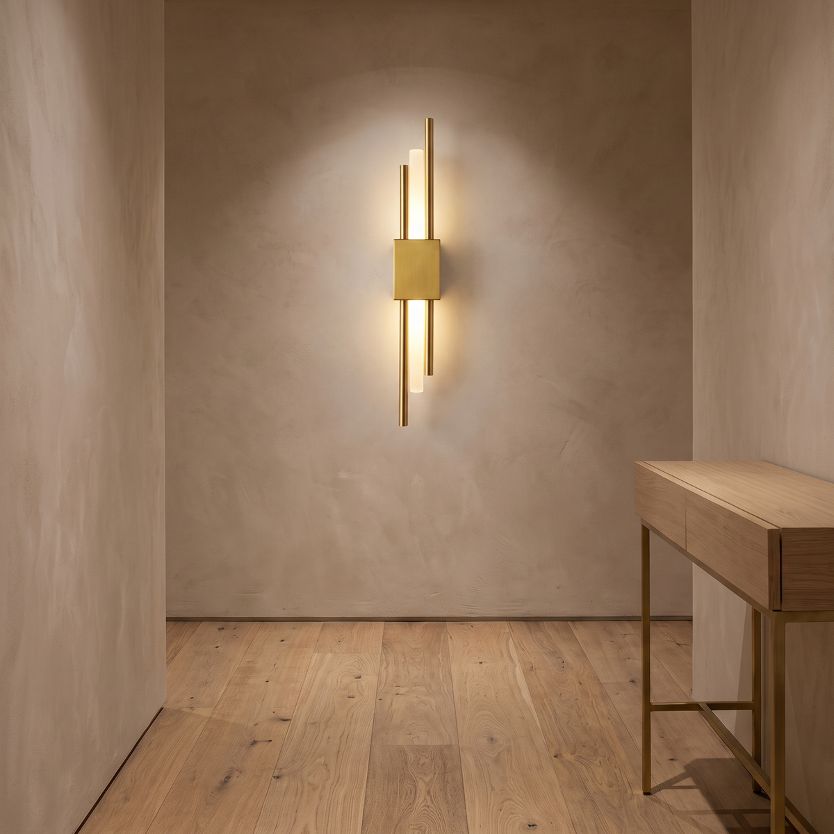Gold LED Wall Sconce in a hallway