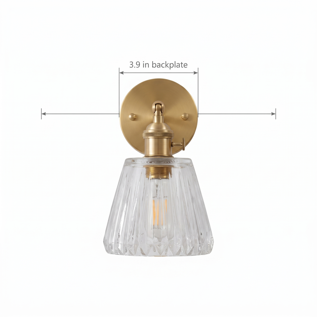 Brass Ribbed Glass Wall Sconce dimensions