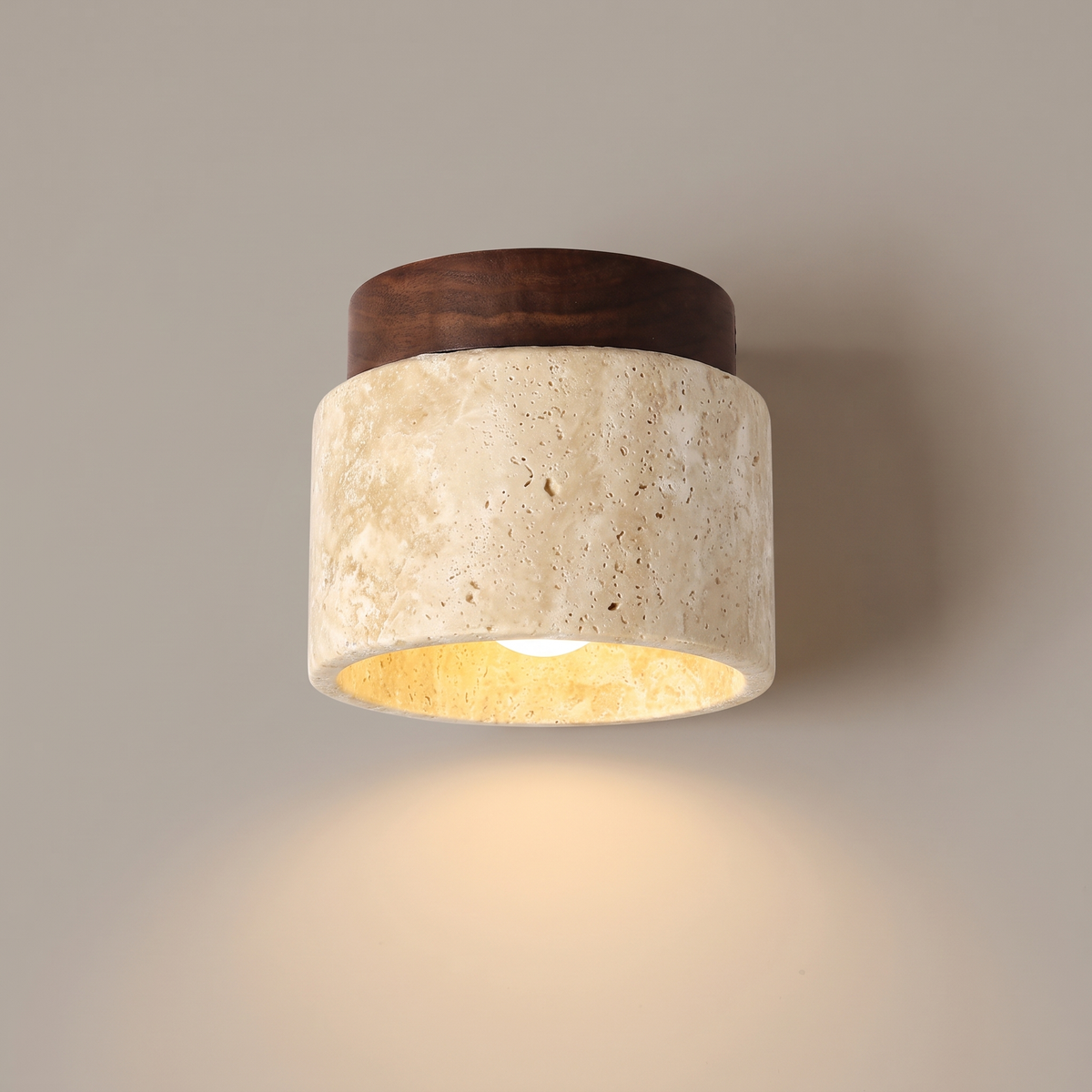 Stone and Wood Round Ceiling Light