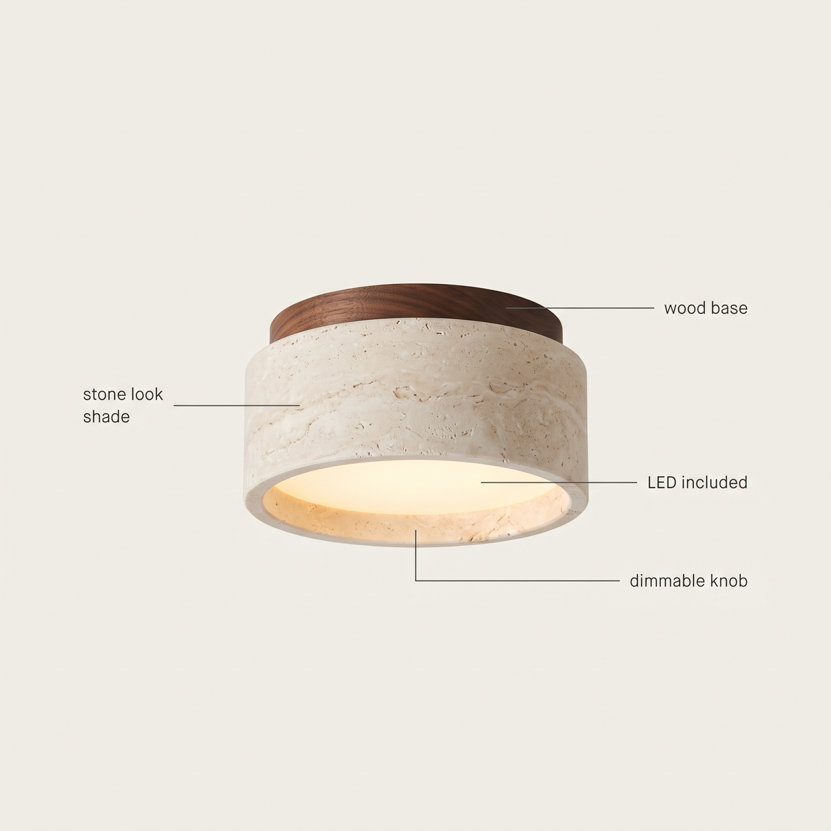 Stone and Wood Ceiling Light features
