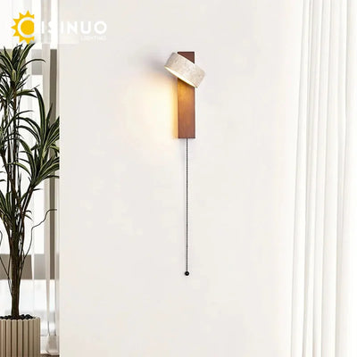 Travertine and Walnut Wall Sconce