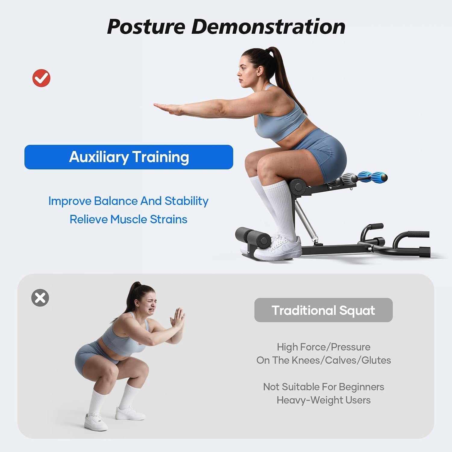 3 Colors Deep Squat Machine for Women, Adjustable Glutes Trainer Machine, Core & Abs for Low Impact Lower Body Workouts, Easy to Assemble Home Gym Push-Up Exercises, 350Lbs Weight Capacity
