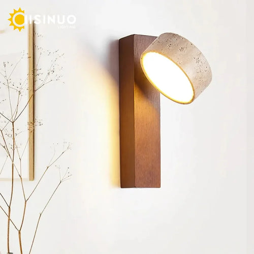 Travertine and Walnut Wall Sconce