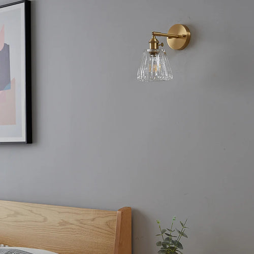 Brass Ribbed Glass Wall Sconce