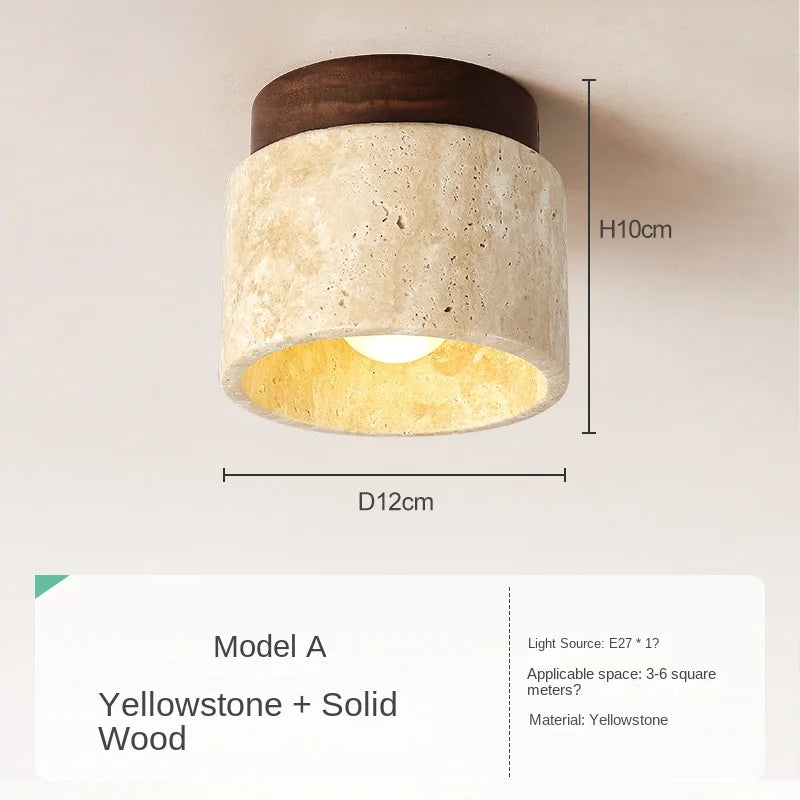 Stone and Wood Round Ceiling Light