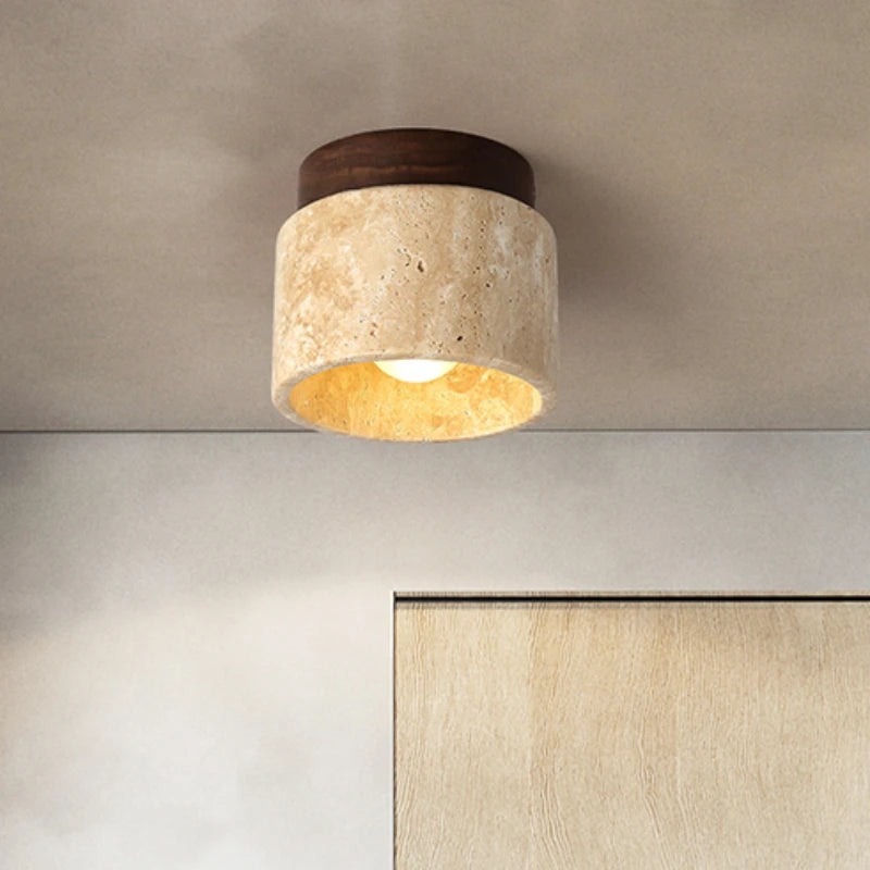 Stone and Wood Round Ceiling Light