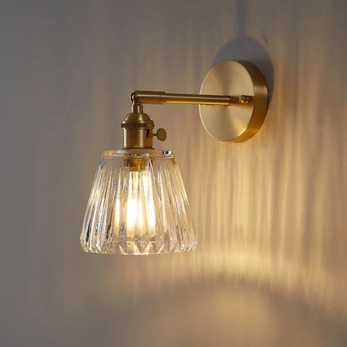 Brass Ribbed Glass Wall Sconce