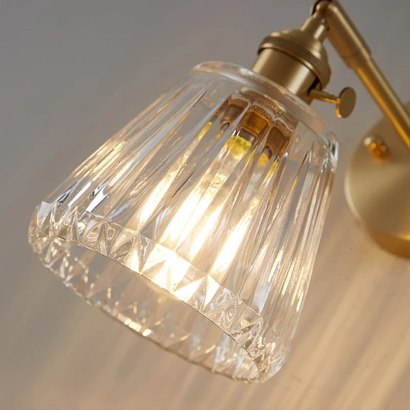 Brass Ribbed Glass Wall Sconce