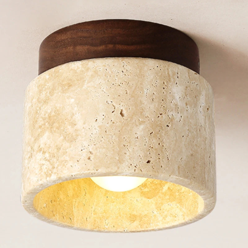 Stone and Wood Round Ceiling Light