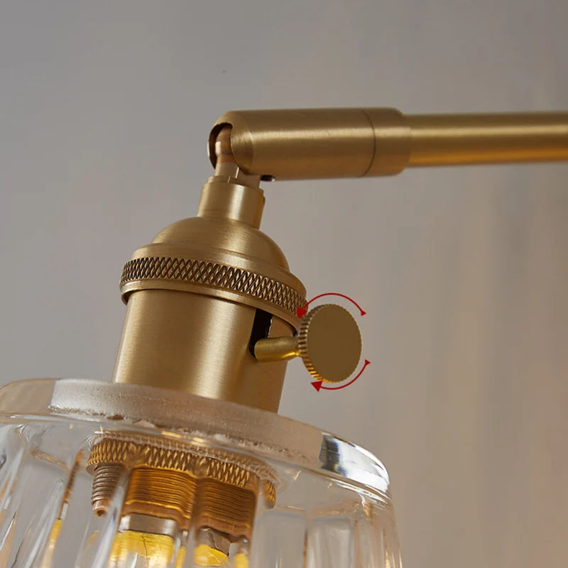 Brass Ribbed Glass Wall Sconce