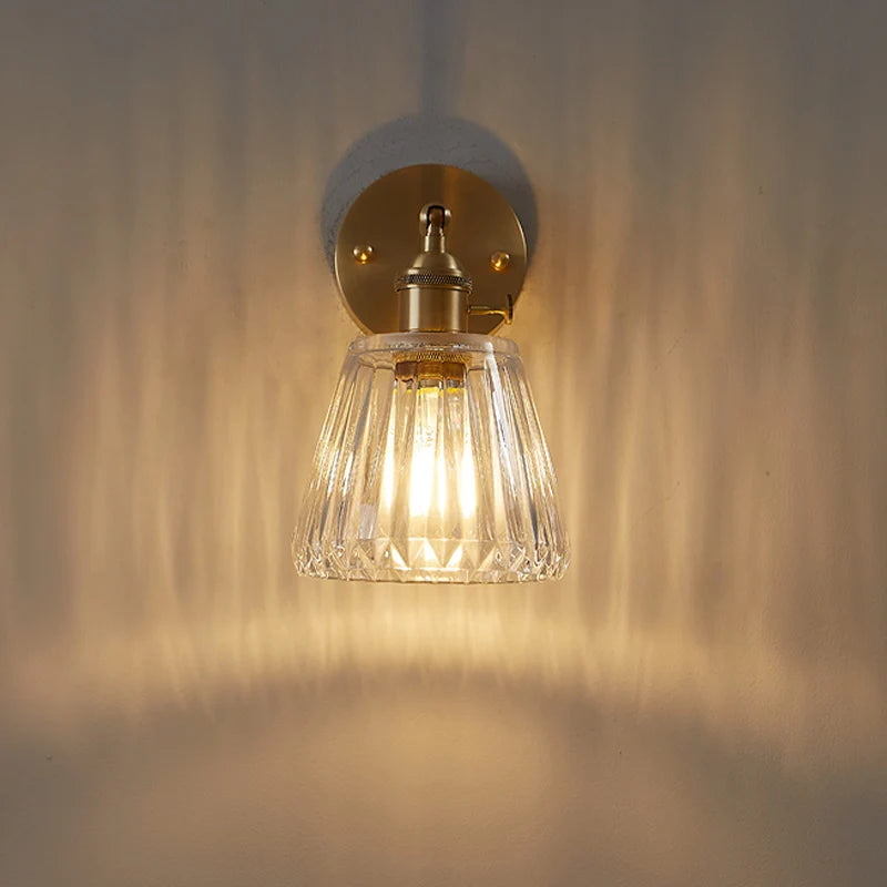 Brass Ribbed Glass Wall Sconce