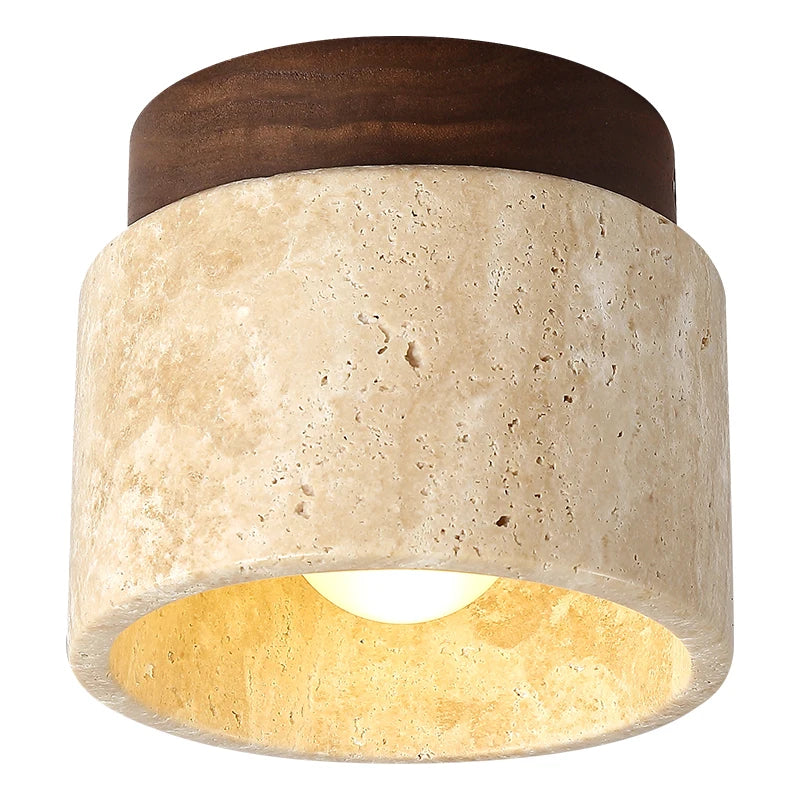 Stone and Wood Round Ceiling Light