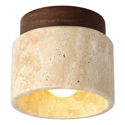 Stone and Wood Round Ceiling Light