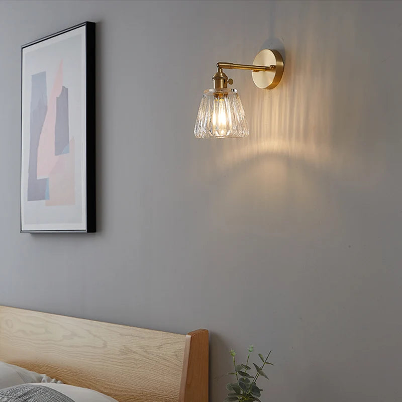 Brass Ribbed Glass Wall Sconce