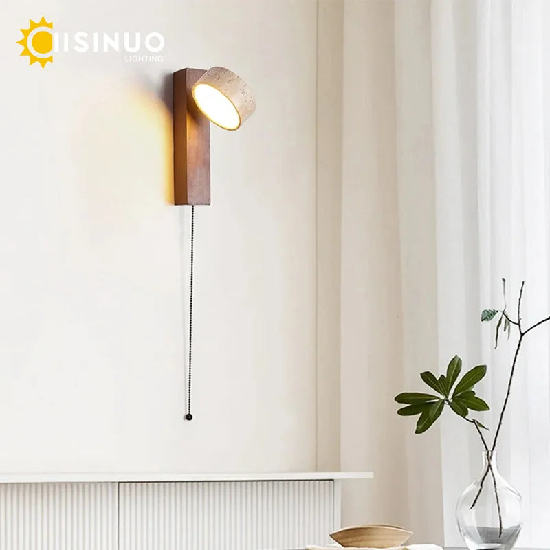 Travertine and Walnut Wall Sconce