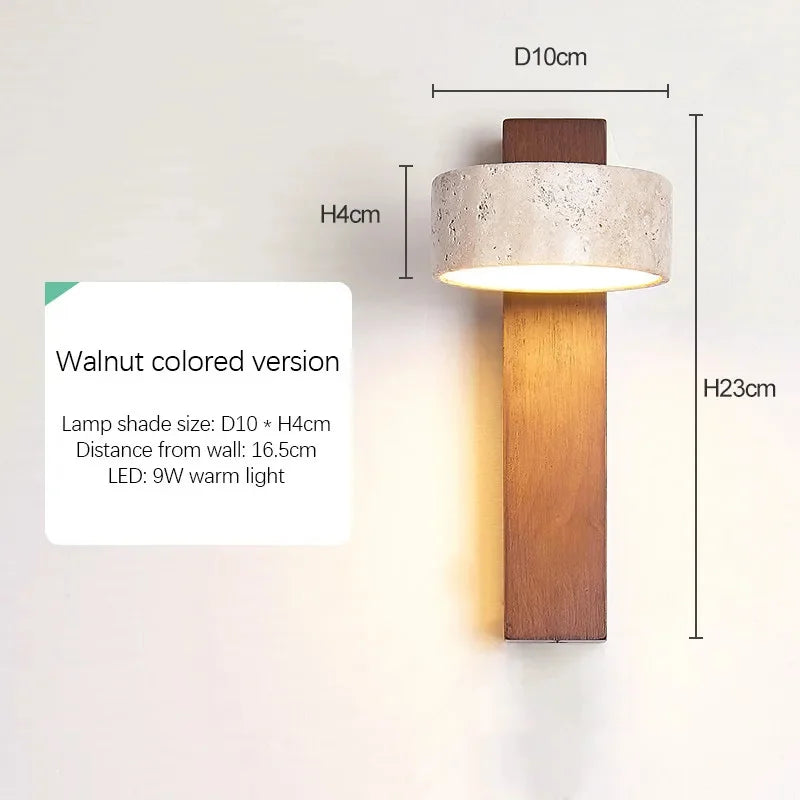 Travertine and Walnut Wall Sconce