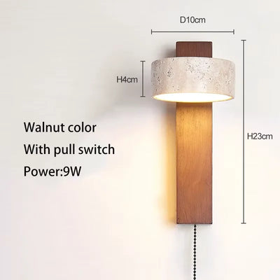Travertine and Walnut Wall Sconce
