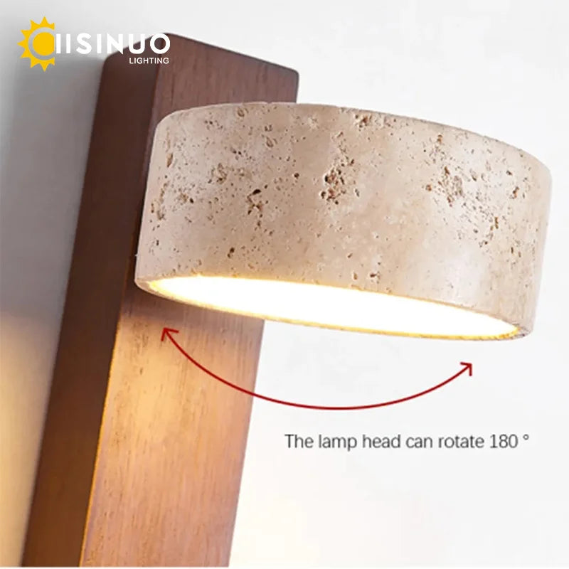 Travertine and Walnut Wall Sconce