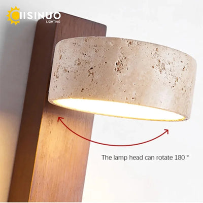 Travertine and Walnut Wall Sconce
