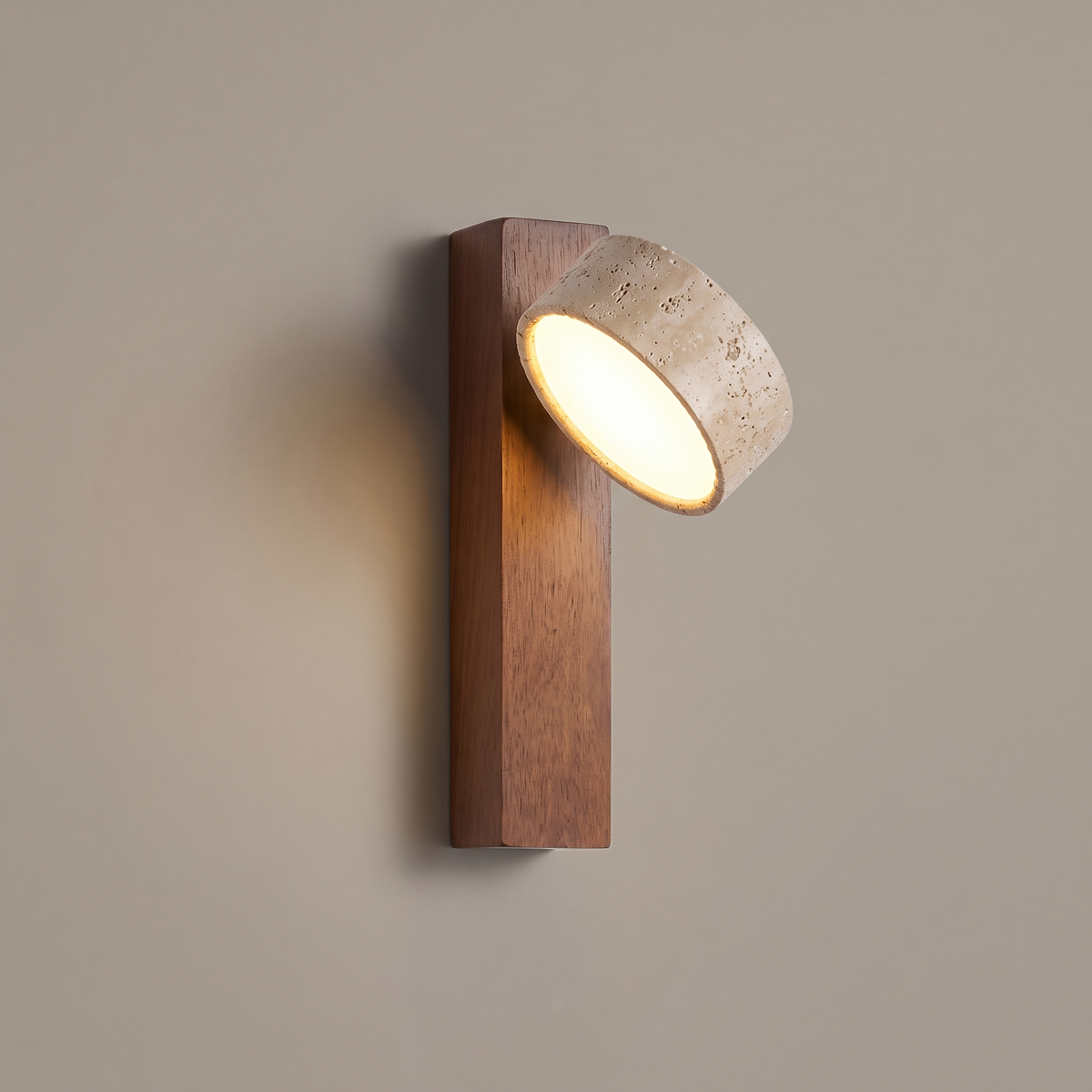 Travertine and Walnut Wall Sconce