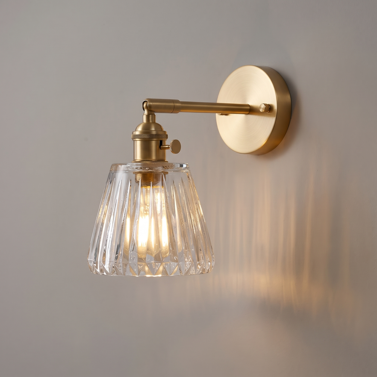 Brass Ribbed Glass Wall Sconce