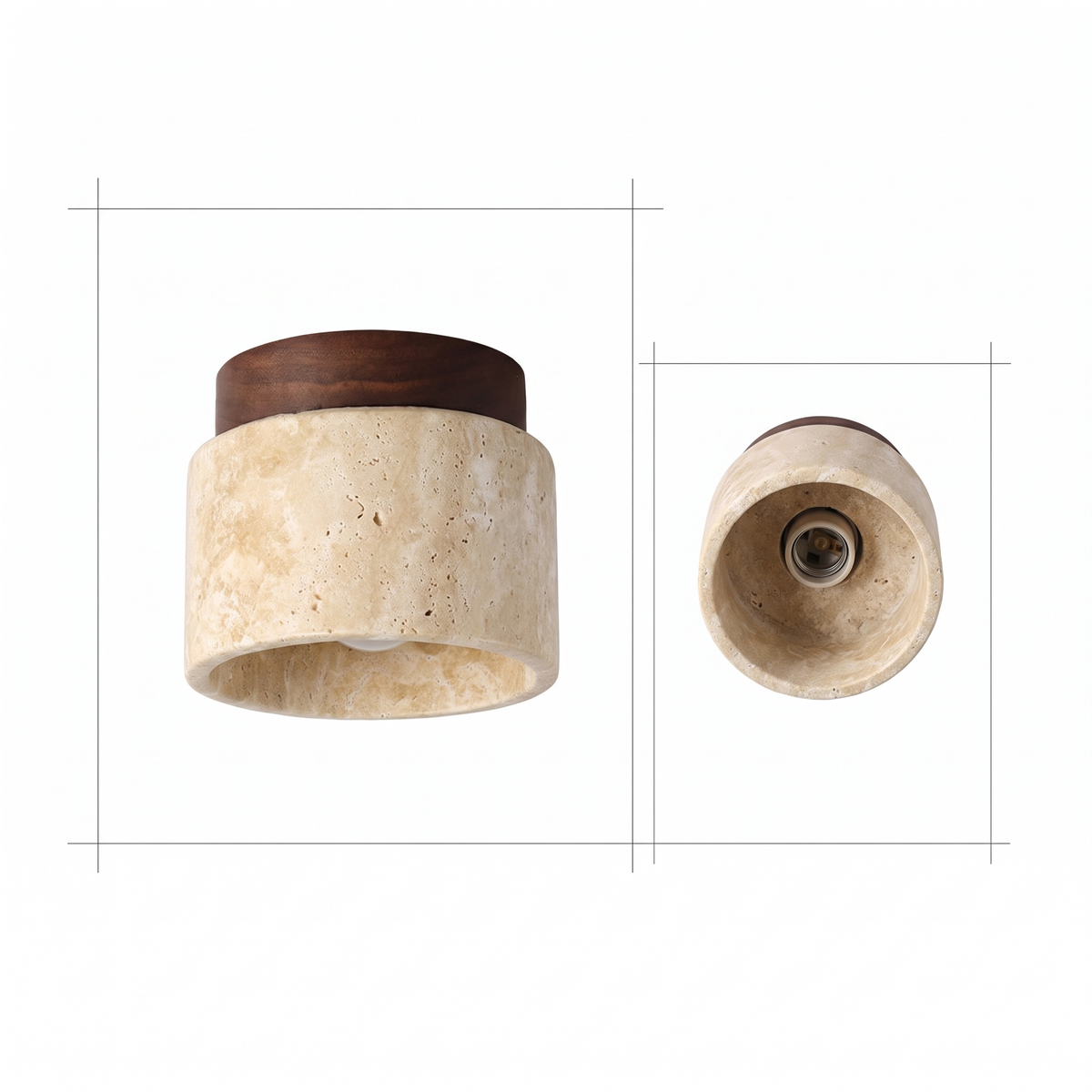Stone and Wood Ceiling Light side and underside views