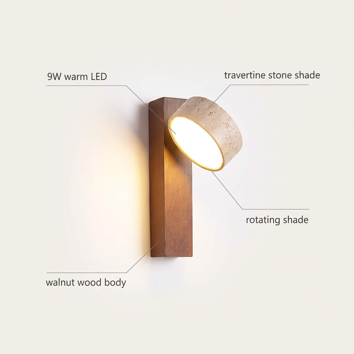 Travertine and Walnut Wall Sconce features